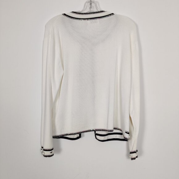 Moffi International Women's Cardigan Size L White Black Beaded Casual Stylish - Picture 2 of 10